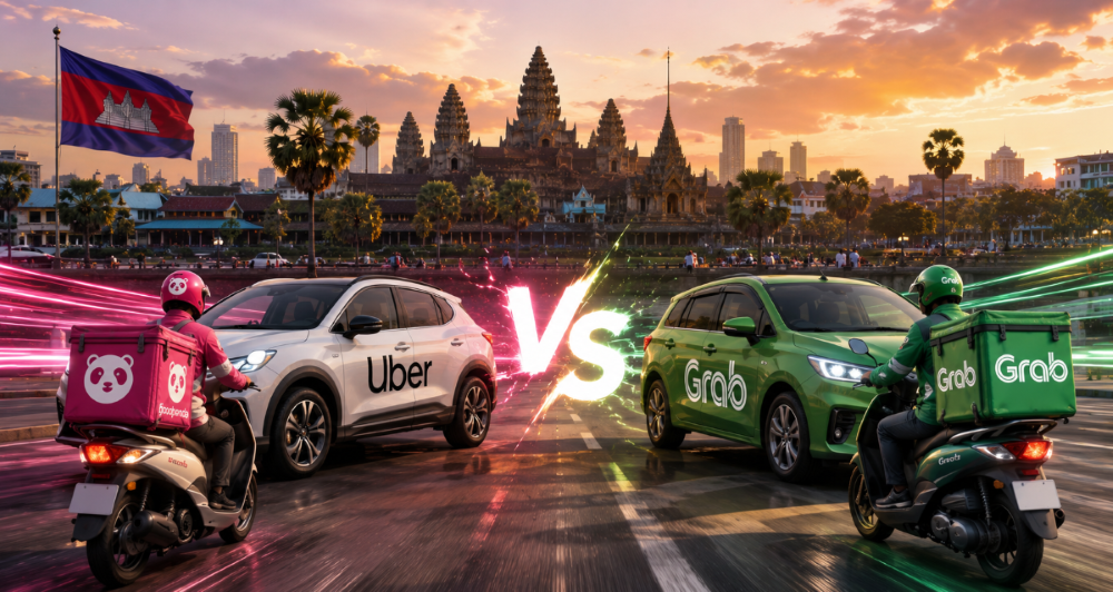 Uber与Grab在柬埔寨外卖市场竞争示意图