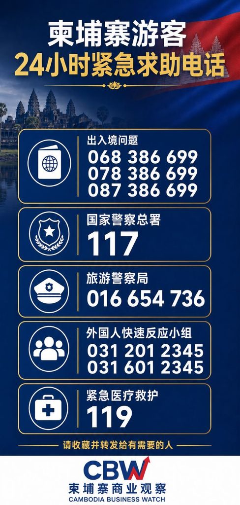 柬埔寨游客24小时求助热线