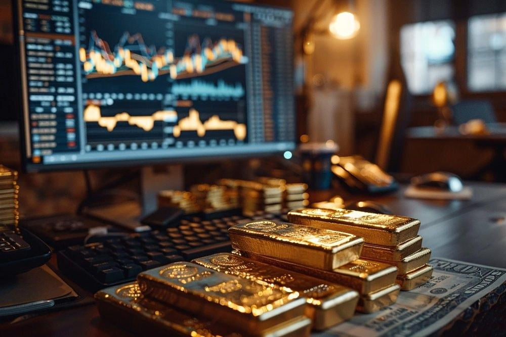 金条与金融交易行情屏幕